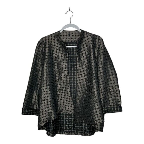 IC by Connie K Jacket Womens Large Black Metallic Textured Open Artsy Flip Cuff - Picture 1 of 11